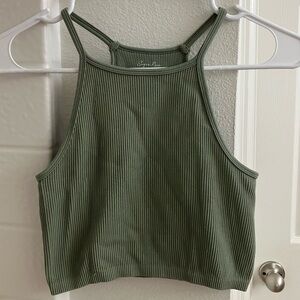 Olive Ribbed Cropped Tank Top